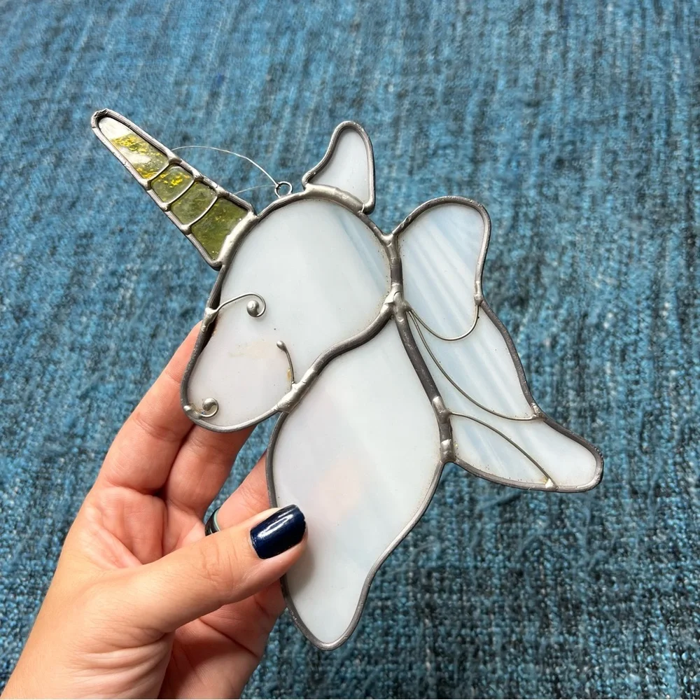 Stained Glass Unicorn Head Hanging Ornament Sun Catcher 7